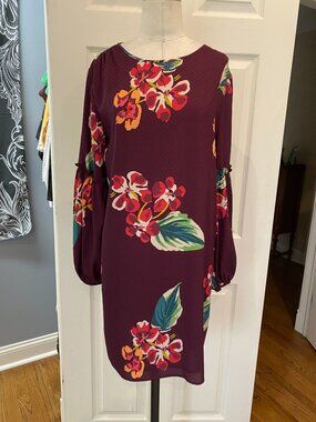 Ann Taylor Loft burgundy L/S floral mini dress Small